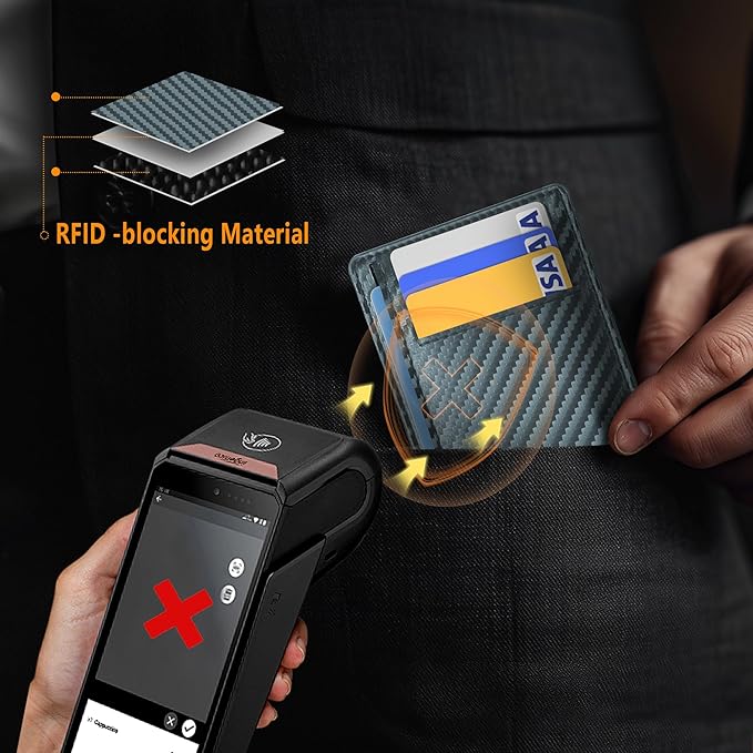 Travelambo Front Pocket Minimalist Leather Slim Wallet RFID Blocking Carbon Fiber Texture
