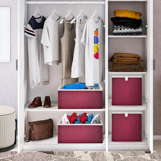 Red Solid Color Storage Baskets, 15.75x10.63x6.96 inch Foldable Decorative Fabric Storage Bins, Closet Organizer for Shelves, Clothes, Books & Bedroom Organization