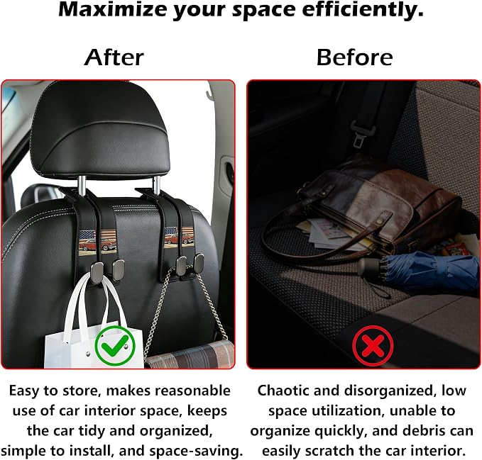 Purse Hook for Car -Universal Premium materials silicone and Aluminum-Magnesium Alloy Double Car Seat Back Storage Hook for Purses, Handbags, Bags Car pattern (2 Pack) Black