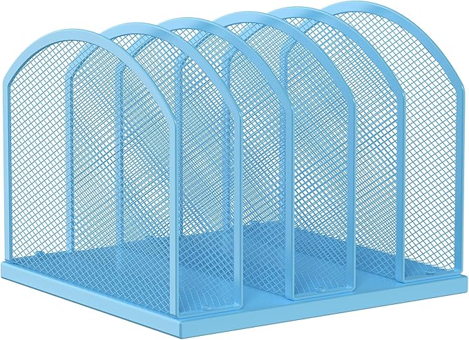 Gawerk 5-Section Vertical Desktop Organizer, 5-Section Mesh File Folder Stand Sorter for Office Home Classroom Organization (1, Blue)