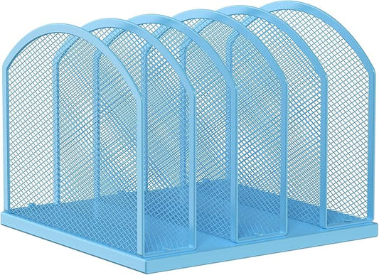 Gawerk 5-Section Vertical Desktop Organizer, 5-Section Mesh File Folder Stand Sorter for Office Home Classroom Organization (1, Blue)