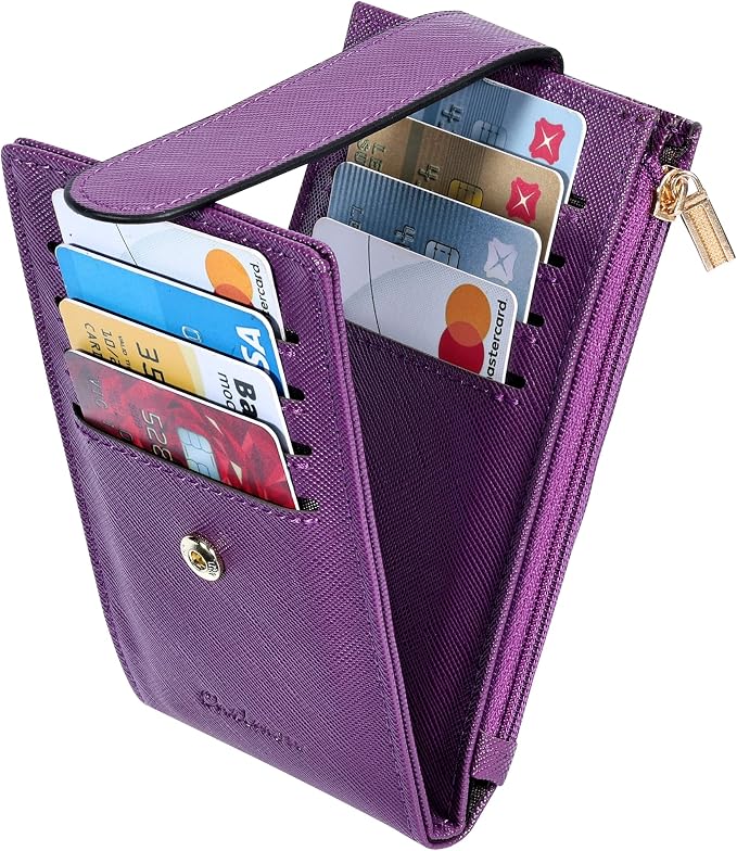 Chelmon Women's RFID Slim Card Holder Wallet: Thin Bifold with Multi-Card Case & Zipper Coin Pocket Purse (Deep Purple)