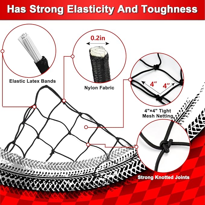 3’x4’ Truck Cargo Net Expands to 6' x 7' with 4"x4" Mesh Grid Super Duty Bungee Heavy Duty Bed Netting for Truck Bed Stretches with 12 Adjustable Metal Carabiners by Cenipar