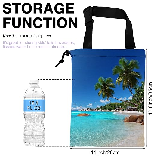 Car Trash Bag Beach Palm Trees Car Garbage Bag Waterproof Car Trash Can for Back Seat with Adjustable Straps and Drawstring, Foldable Car Trash Bin for Car Accessories Vehicle Travelling Camping