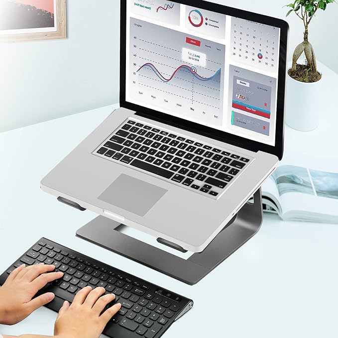 Orionstar Ergonomic Laptop Stand, Premium 5mm Aluminum Riser for 10-15.6 Inch Notebook Computer, Tool-Free Detachable Elevator Holder for Desk Office, Sturdy Riser for Eye-Level Neck Relief, Grey