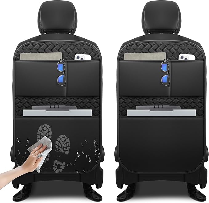 Back Seat Protector 2 Pack Fit for Ford Explorer Car Kick Mats for Kids Upgraded Version with Storage Organizer Waterproof Dirt Proof Faux Leather Auto Accessories (Black)