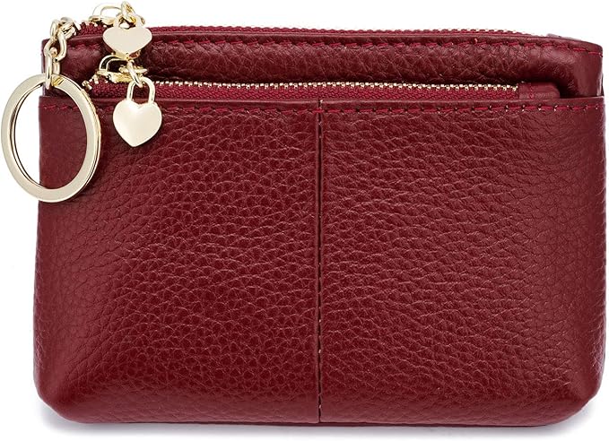 ZOOEASS Women Genuine Leather Zip Mini Coin Purse With Key Ring Triple Zipper Card Holder Wallet