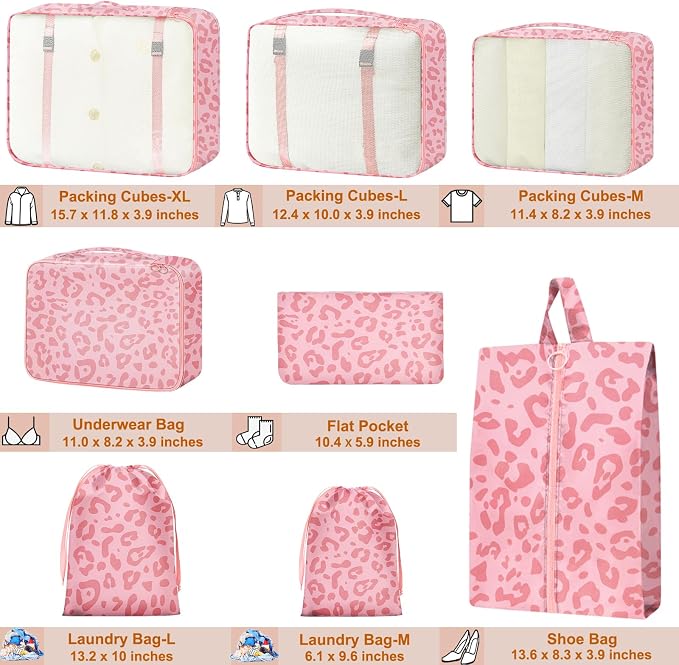 Packing Cubes for Travel - 8 Set Luggage Organizer Bags for Family, Mesh Breathable Packing Cubes for Suitcases Durable Travel Essentials Bags Set