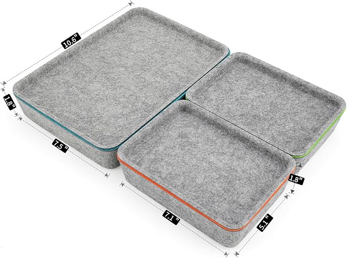 Welaxy Stackable Lidded Felt Desk Organizer Tray Multi-Color 3-Pack Makeup Storage