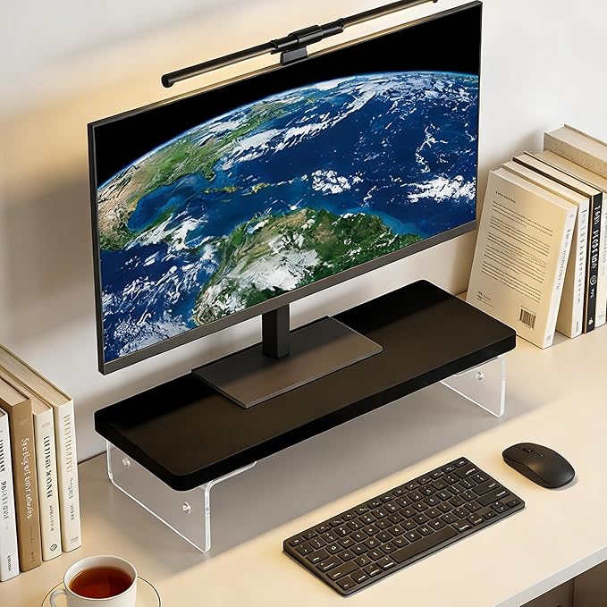 Computer Monitor Stands, Wood & Acrylic Computer Monitor Stand, Desk Monitor Stand Underneath Storage For Office, Home, School Supplies, 15.7" L (Black)