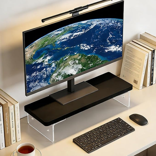 Computer Monitor Stands, Wood & Acrylic Computer Monitor Stand, Desk Monitor Stand Underneath Storage For Office, Home, School Supplies, 15.7" L (Black)