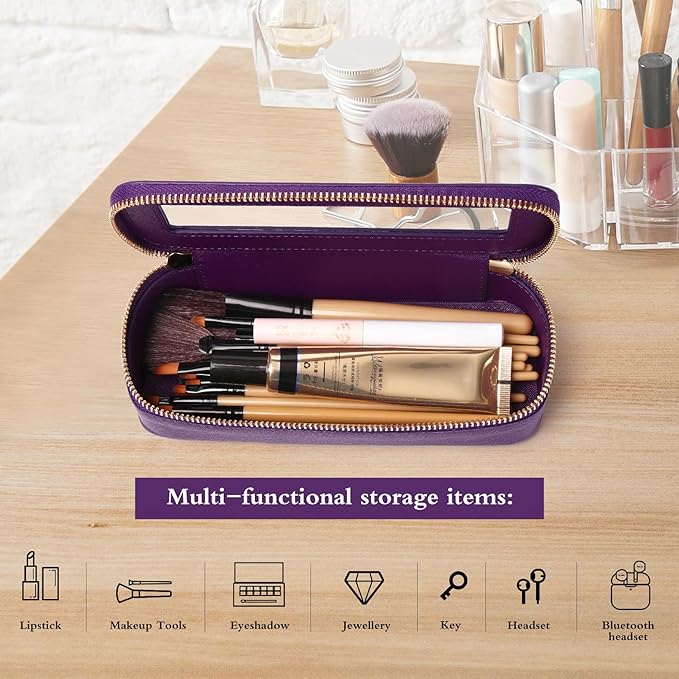 Pinkmik Makeup Brush Case Clear Travel Cosmetic & Toiletry Bag Slim Makeup Bag Purse Organizer Car Essential Bag for Women (D.Purple, SLIM)