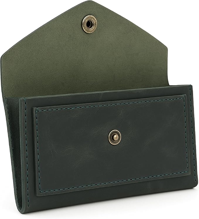Green Leather Money Bag Wallets for Women - Handcrafted Leather Cash Envelopes for Budgeting Binder - Currency Holder Money Bag for Cash, Money Organizer for Cash Travel Purses for Women