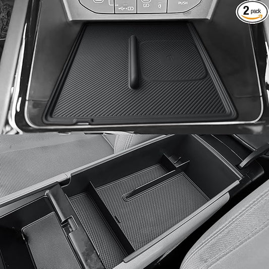 CDEFG 2PCS for 2025 2026 Kia K5 Center Console Organizer for 2025 2026 Kia K5 (GT-Line/EX/GT/LXS) Accessories Middle Console Tray Armrest Storage Box Wireless Charging Protective Console Mat