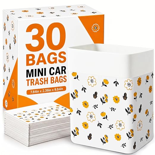 30 Pcs Disposable Car Trash Bags, Seal Disposable Car Garbage Bin Bags, Stick On Car Trash Bin for SUV Truck, RV Travel, Camping, Bedroom, Study Room, Office