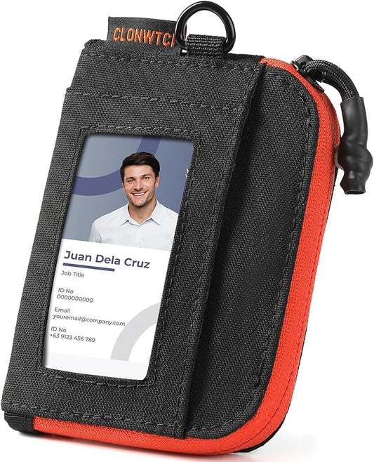 Coin Purse for Men, RFID Blocking 500D Nylon Small Wallet with Key Clip, Slim Front Pocket Card Holder, Zipper Coin Pouch & ID Window Organizer for Cards, Cash