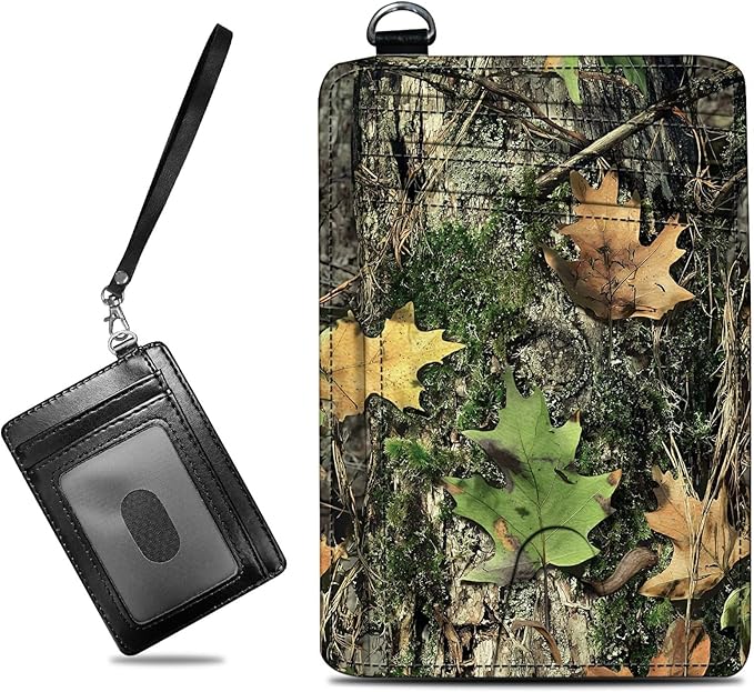 Small Travel Wallets, Camo Tree Leaf Slim Minimalist Front Pocket Wallet with Wristlet, RFID Blocking PU Leather Credit Card Holder with ID Window Change Purse for Men Women