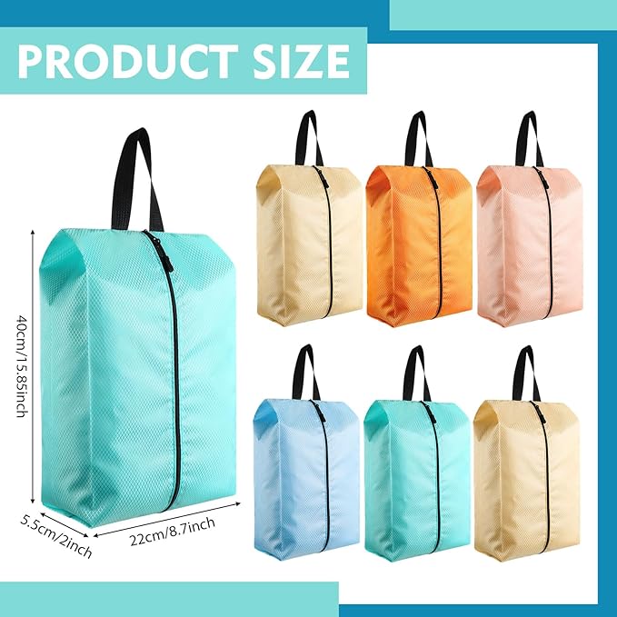 6 Pcs Travel Shoe Bags with Zipper Nylon Portable Waterproof Suitcase Shoe Organizer Packing for Golf(S,Pastel)