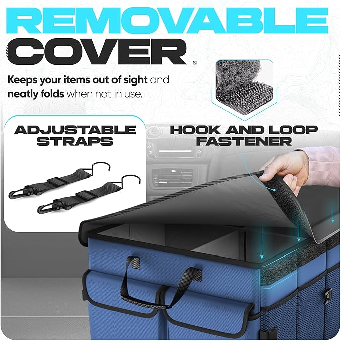 FORTEM Trunk Organizer with Cooler For SUV Car Trunk, Foldable Storage, Car Accessories for Women Men, Collapsible Bag, Perfect Christmas Gifts, 600D Oxford, Non Slip Bottom, Straps, Soft Cover (105L)