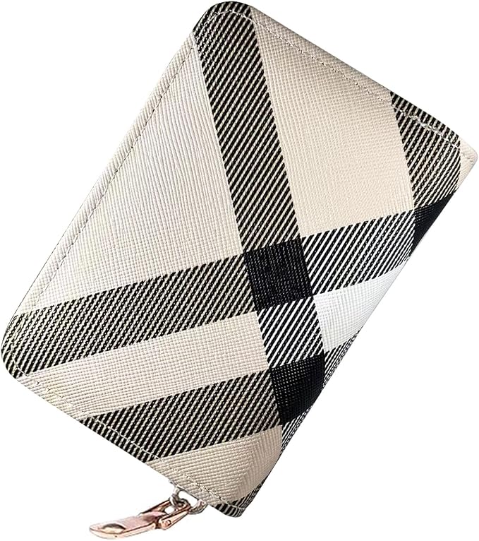 Ladies change card bag, zip storage bank card case, small portable 11 large capacity pouch, holds banknote change credit card(Striped white)