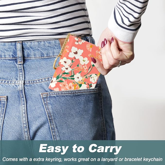 Nipichsha Credit Card Holder, Small RFID Card Wallet for Women, Slim Leather Card Holder Wallet, Credit Card Wallet Organizer, Pocket Business Card Case with Zipper & Keychain, Rosemary