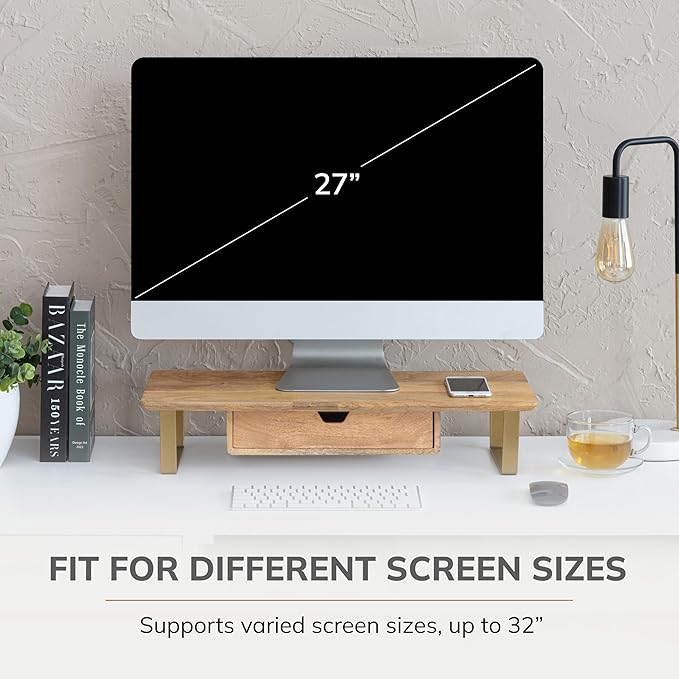 Anji Mountain Monitor Stand - Desktop Organizer & Laptop Riser, Ergonomic Monitor Riser, Space-Saving Monitor Stand for Desk, Durable Construction, Easy Assembly, Ideal for Home & Office,Natural