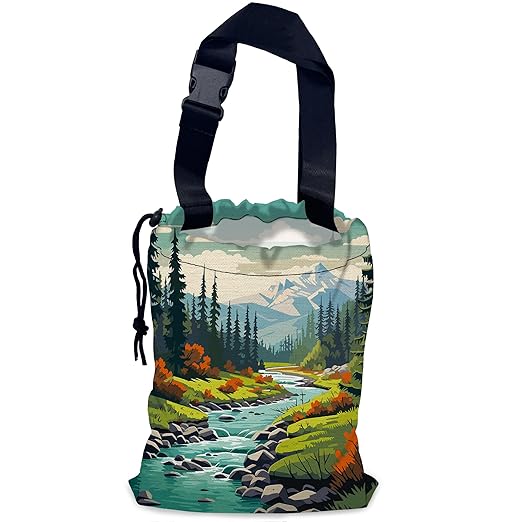Mountain Landscape Car Garbage Bag,Forest River Waterproof Small Car Trash Bag Hanging Back of Seat,Drawstring Hanging Car Trash Bag with Adjustable Buckle for Car Accessories