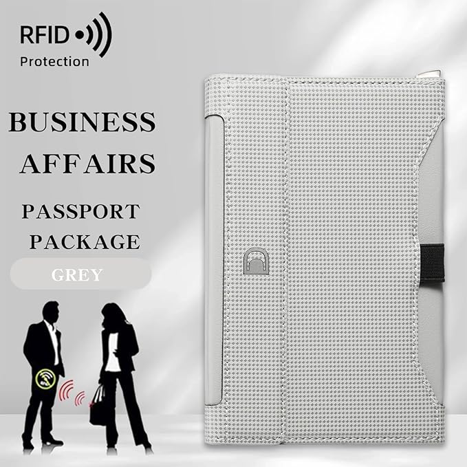 Passport Holder for Travel Essentials, RFID Blocking PU Leather Passport Wallet Cover Card holder Case Passport Book Holders for Women and Men, Grey