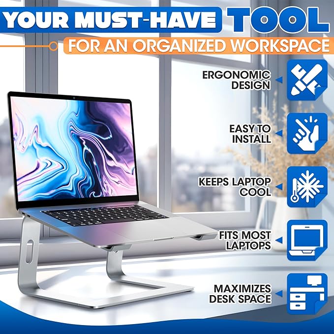 Portable Laptop Stand for Desk ??Ergonomic, Sturdy Aluminium Laptop Riser for Desk with Anti-Slip Bottom, Compatible for 10-15.6?²â€?Notebook - Improved Cooling, Comfort, Productivity, and Posture
