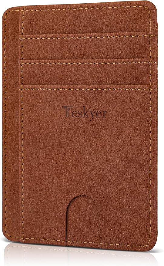 Teskyer Slim Wallet for Men, Minimalist Front Pocket RFID Blocking Leather Wallet Credit Card Holder for Men & Women