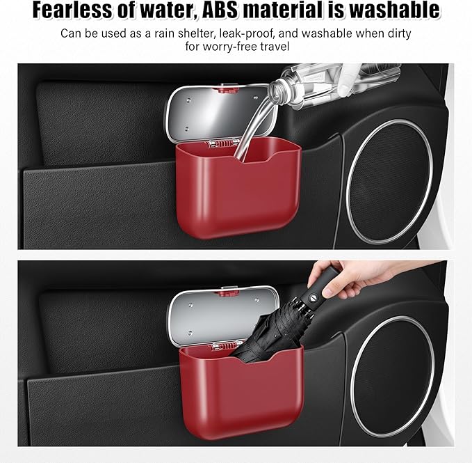 UYYE Car Trash Can, Car Garbage Bin with Lid & Handle - Leak-Proof Mini Trash Can for Car, Truck, SUV - Essential Car Accessories for Organization (Red)