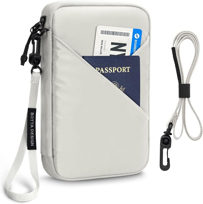 Veki Passport Holder for Travel Women Family, Passport Wallet Bag, RFID Travel Document Organizer, Waterproof Passport Holder for Men, Portable Case for Cards, Cash, Tickets, ID (Beige, L)