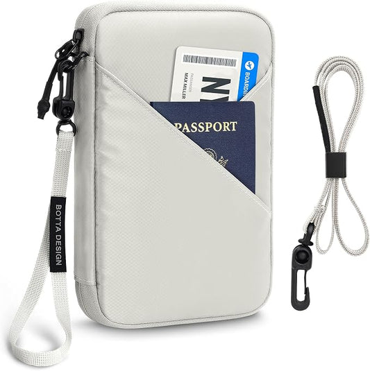 Veki Passport Holder for Travel Women Family, Passport Wallet Bag, RFID Travel Document Organizer, Waterproof Passport Holder for Men, Portable Case for Cards, Cash, Tickets, ID (Beige, L)