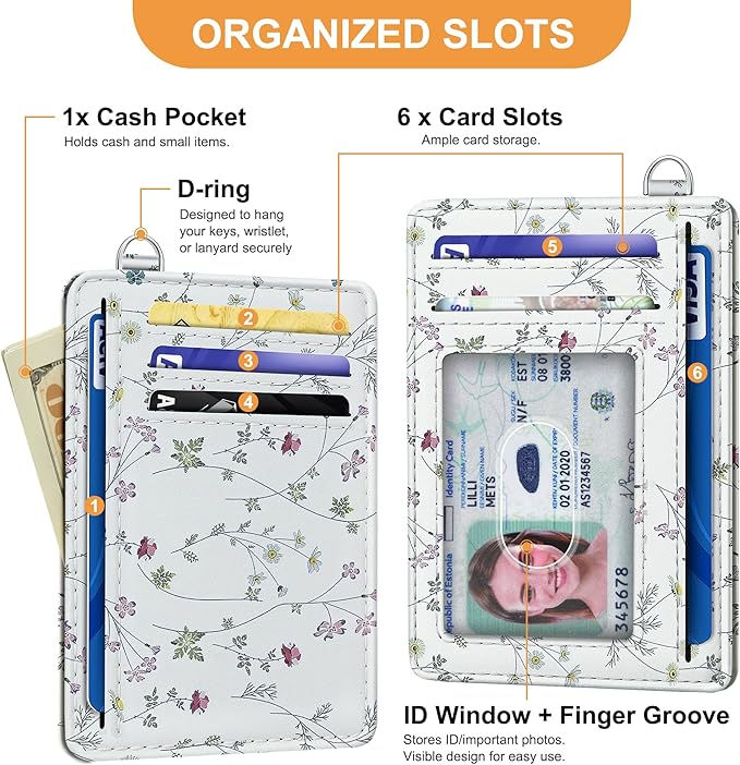 SEAVILIA Credit Card Holder for Women, Floral RFID Wallet Women, Slim Minimalist Front Pocket Card Holder, Cute Thin Travel RFID Blocking Card Case, Small Wallets Woman Gifts Girls