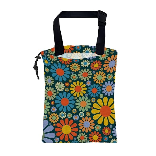 Car Garbage Bag Vintage Groovy 70s Floral Drawstring Car Trash Bag Hanging for Back Seat with Adjustable Buckle Canvas Vehicle Trash Can Easy-to-Install
