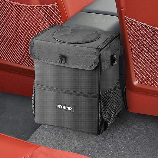 Ryhpez Car Trash Can with Lid - Leakproof Garbage Bin Car Organizer Bag, Foldable Vehicle Trash Bin with Structure Support, Automotive Truck Accessories for Women & Men (2 Gallon/7.5L)