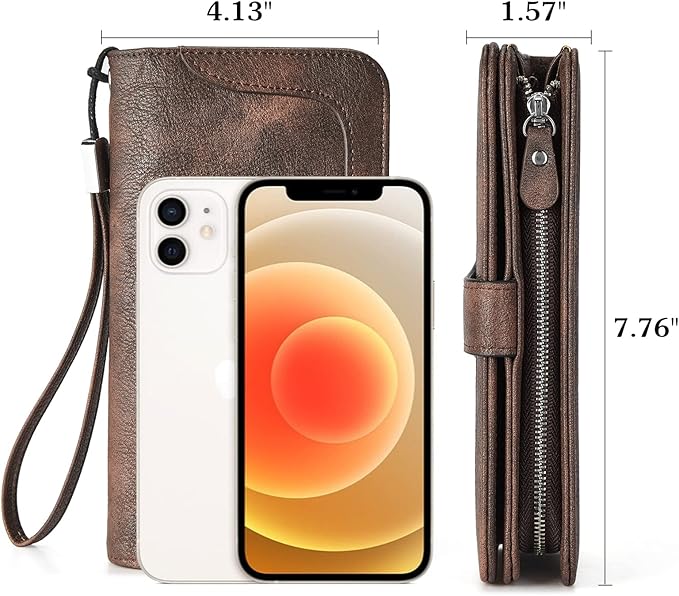 BOSTANTEN Leather Wallet for Women RFID Blocking Zip Around Credit Cards Holder Phone Clutch