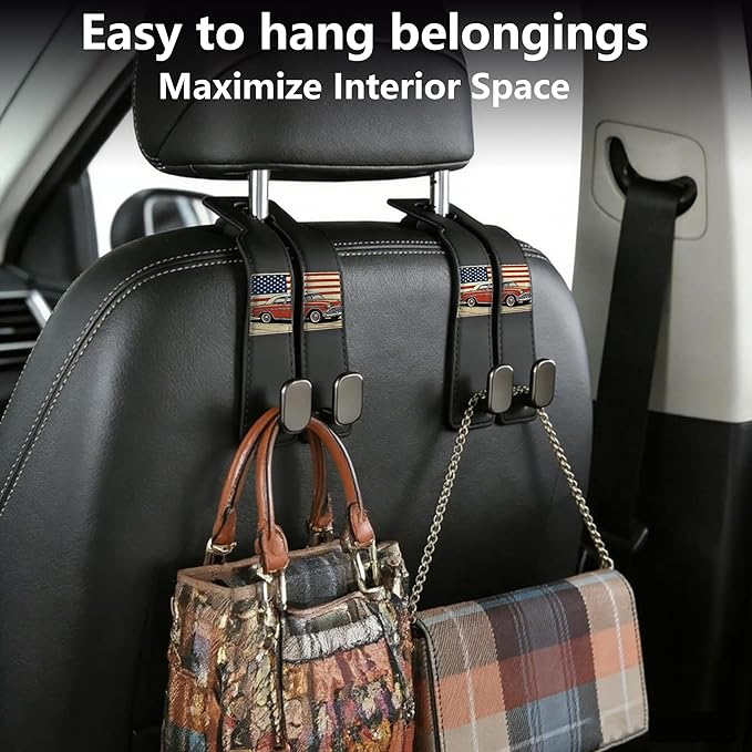 Car Seat Headrest Hooks, Universal Car Vehicle Back Seat Headrest Hook, Leather Car Purse Hanger Holder for Bags, Coats, Umbrellas