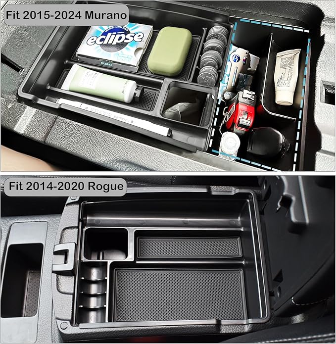 HGWEI Center Console Organizer Tray Compatible with Nissan Rogue 2014-2020 / Rogue Sport 2017-2022 / Murano 2015-2024 Interior Accessories Insert Armrest Storage Glove Box, Black