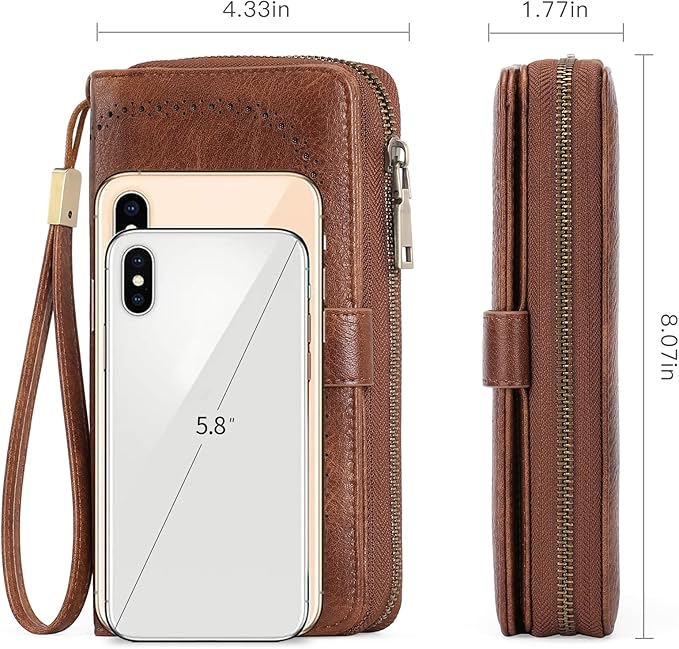 GAEKEAO Leather Credit Card Holder Wallet for Women RFID Blocking Large Capacity Bifold Zipper Card Case Organizer with Wristlet 45 Slots