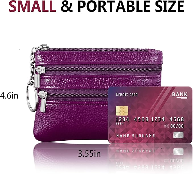 Chelmon 2 Pack Coin Purse Pouch Change Card Holder Small Wallet with Keychain for Women and Men (Purple & Purple)