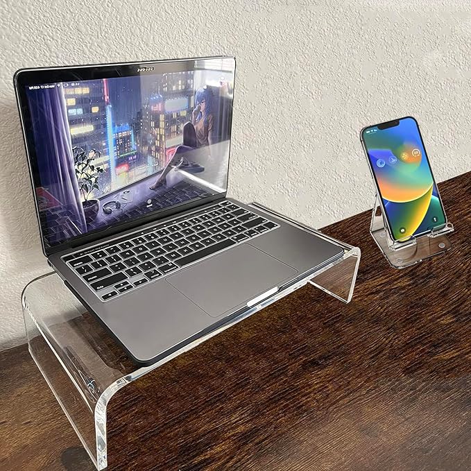 Acrylic Monitor Stand Riser Anti-Cat Laptop Cover Protector, Crystal Clear Laptop Stand, 16 inch Computer Monitor Riser for Home Office