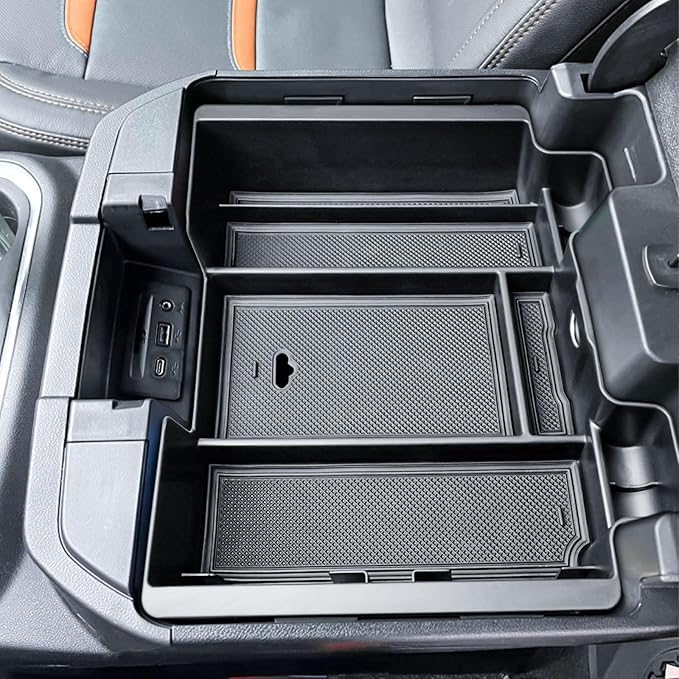 Center Console Organizer Compatible with 2019-2022 Chevy Silverado/Sierra 1500 and 2020-2023 Silverado/Sierra 2500HD 3500HD Accessories Armrest Full Size Tray,Full Console w/Bucket Seats ONLY,Black