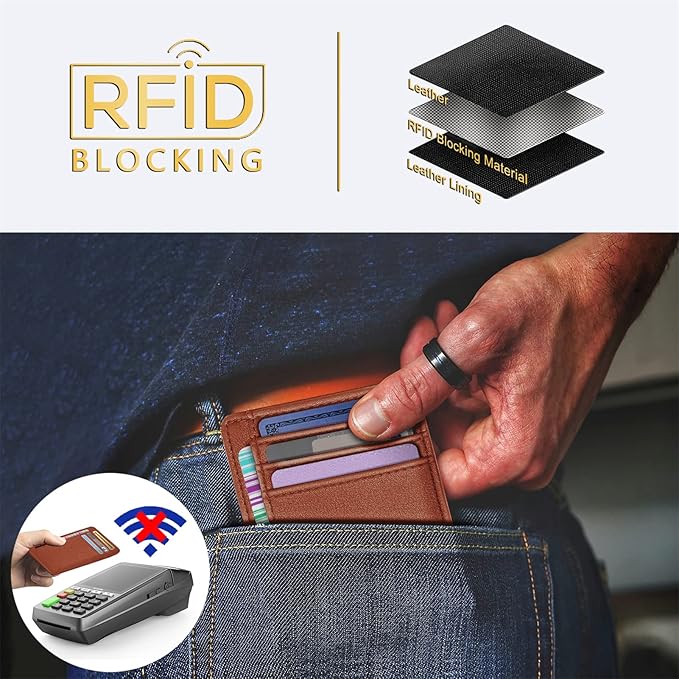 Travelambo Front Pocket Minimalist Leather Slim Wallet RFID Blocking Medium Size