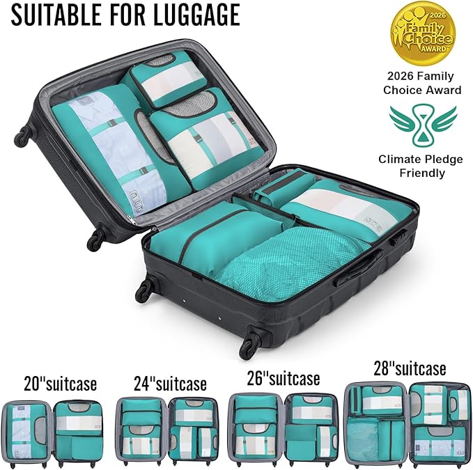 Veken 8 Set Packing Cubes for Travel Essentials, Suitcase Organizer Bags in 4 Sizes, Carry-On Luggage Accessories with Large Laundry & Hanging Toiletry Bag, Must-Have for Airplane, Road Trip & Camping
