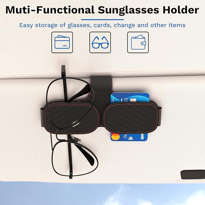 BFXM Sunglass Holder for Car Double Clip, Sunglasses Clip for Car Visor, Magnetic Leather for Car Visor, Cars Sun Visor Ticket Card Clip, Car Visor Accessories