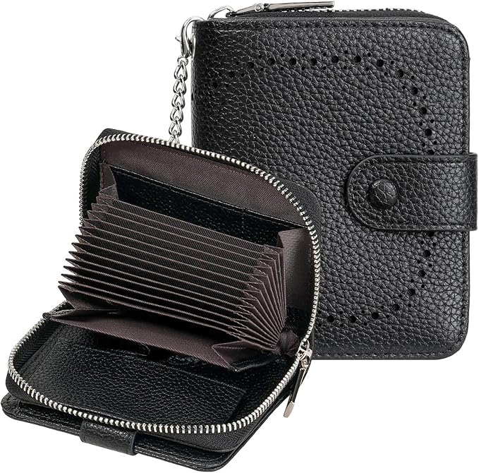 GAEKEAO Women's Leather Wallet RFID Blocking Card Holder with Many Compartments Small Purse with Zipper Key Chain Wallets
