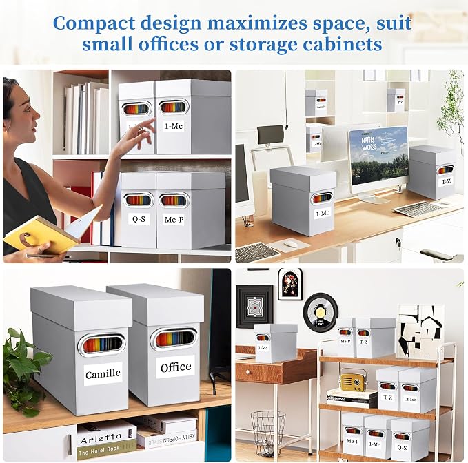 File Organizer Box with Lid & Handle, Thickened Cardboard Hanging File Folder Storage Boxes for Letter Size, Portable Filing Organizer for Office, Home, Classroom, White 2 Pack