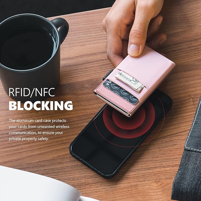 VULKIT Minimalist Wallet with ID Window & EDC Pocket Pop Up Card Holder RFID Blocking Slim Wallet Design for Airtag Cash Coins & Credit Cards