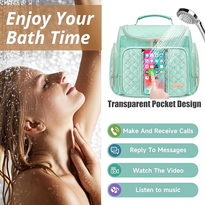 Tealari Large Toiletry Bag for Women Men,Bathroom Bag,Water Resistant Shower Bag,Makeup Bag,Portable Shower Caddy for College Dorm,Hanging Travel Toiletry Bag with Transparent Waterproof Phone Pocket